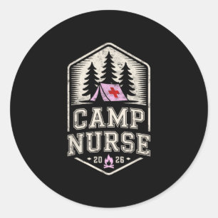 Sticker Rond Infirmière rétro de camp coordinatrice de chaos éc