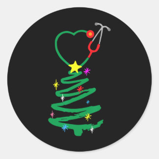 Sticker Rond Infirmière sapin de Noël Stethoscope Infirmières X