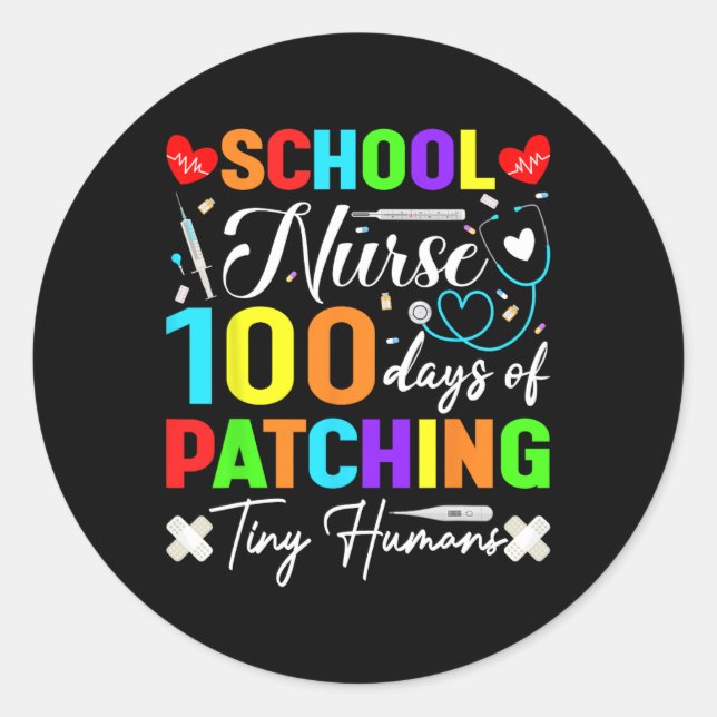 Sticker Rond Infirmière Scolaire 100 Jours De Patching Minuscul (Devant)