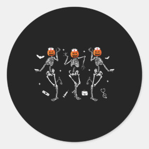 Sticker Rond Infirmière Skeleton Danser Halloween Healthcare Cr