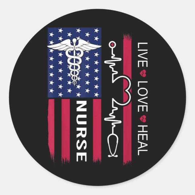 Sticker Rond Infirmière Stéthoscope Battement de coeur Drapeau  (Devant)