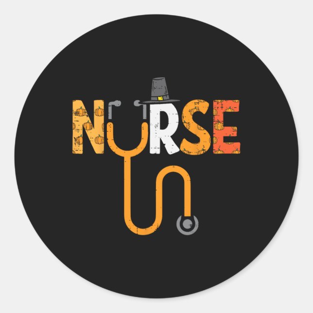 Sticker Rond Infirmière Thanksgiving Stethoscope Infirmière Chu (Devant)