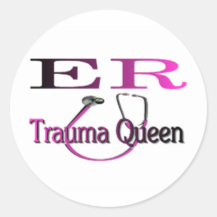 Sticker Rond infirmière "Trauma Queen" Chemise/Cadeaux