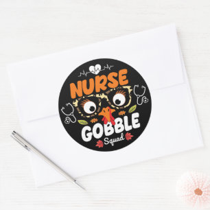 Sticker Rond Infirmière Turquie Gobble Squad Thanksgiving Infir