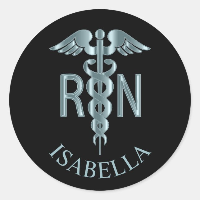 Sticker Rond infirmière turquoise RN Caduceus (Devant)