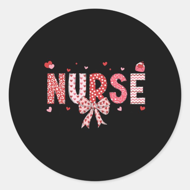 Sticker Rond Infirmière Valentine Coquette Bow Heureuse Infirmi (Devant)