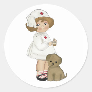 Sticker Rond Infirmière vintage avec T-shirts et cadeaux chiots