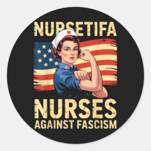Sticker Rond Infirmières contre le fascisme, soutien fort des i