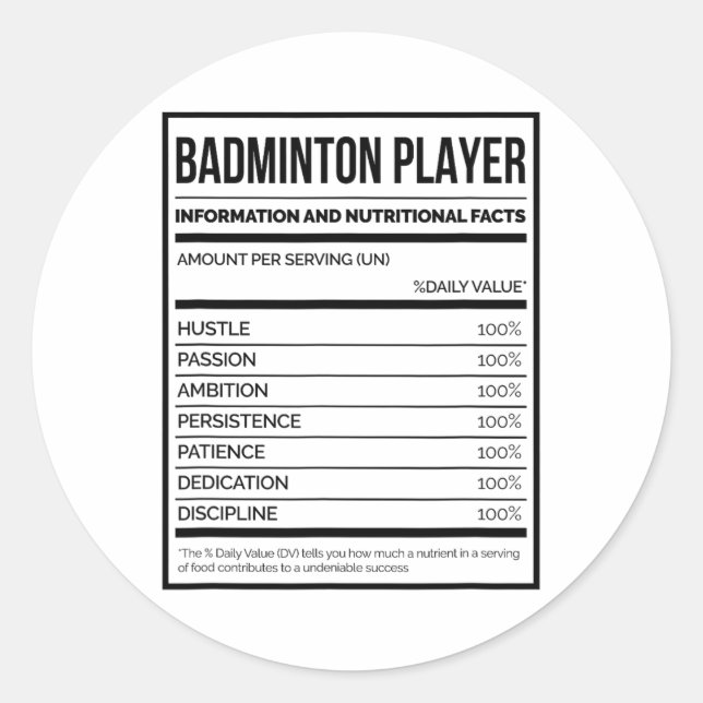 Sticker Rond Information Du Joueur De Badminton Et Faits Nutrit (Devant)