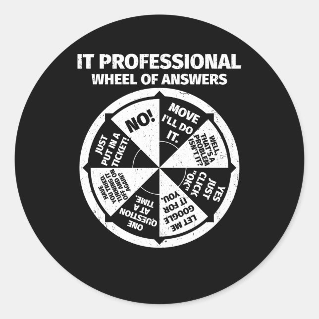 Sticker Rond Informatique Professionnelle Geek Roue De Réponses (Devant)