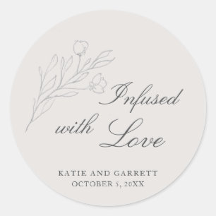 Sticker Rond Infusé Avec Amour Élégant Mariage Gris Faveur