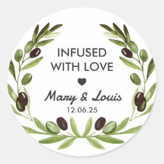 Sticker Rond Infusé avec amour Olive Oil Wedding Favor Étiquett