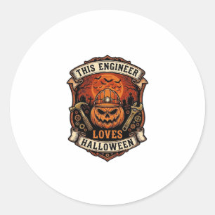 Sticker Rond Ingénieur aime Halloween Citrouille Casque de chan