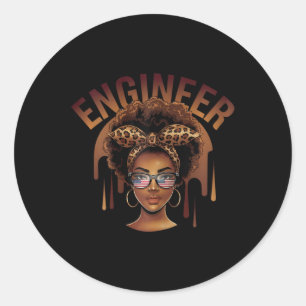 Sticker Rond Ingénieur noir afro femme célébrant C