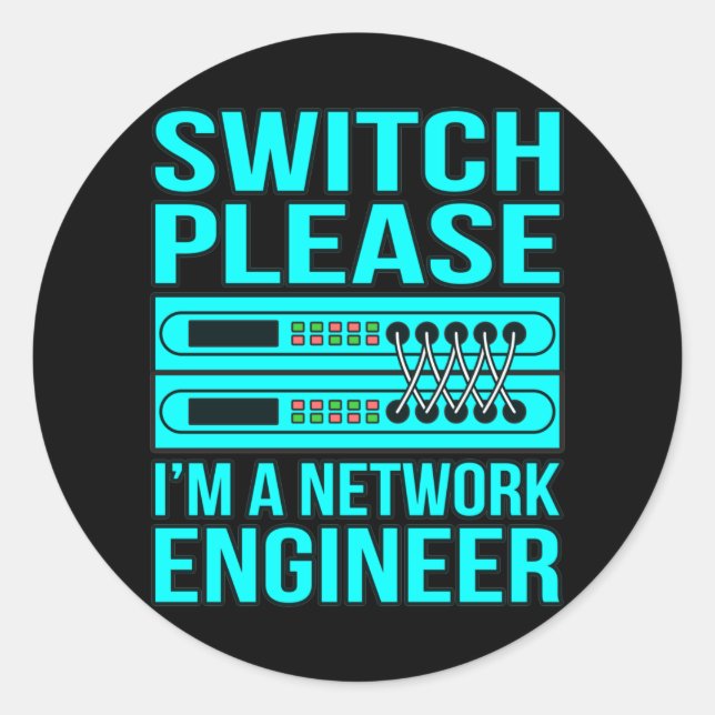 Sticker Rond Ingénieur réseau Informatique Programmeur Geek (Devant)