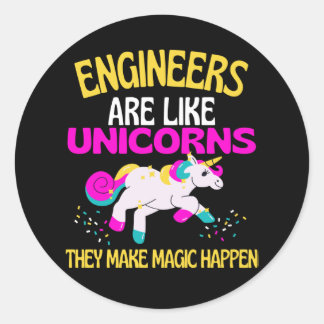 Sticker Rond Ingénieur Unicorn, Ingénierie Unicorne Magique