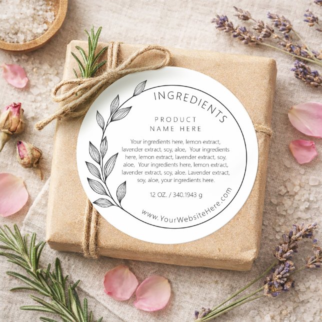 Sticker Rond Ingrédients de la couronne asymétrique simple mode (Simple Modern Asymmetrical Wreath Ingredients Classic Round Sticker)