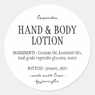 Sticker Rond Ingrédients de lotion pour le corps et les mains d