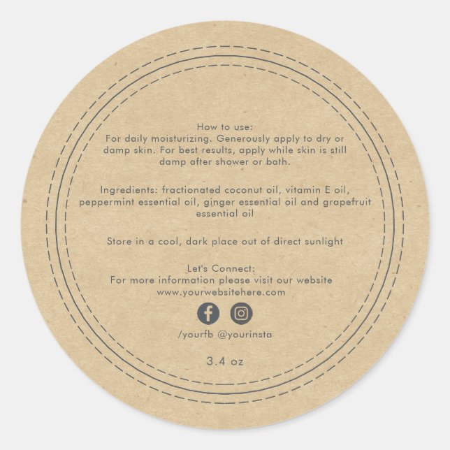 Sticker Rond Ingrédients de produits de beauté biologiques Kraf (Devant)