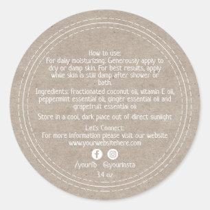 Sticker Rond Ingrédients de produits de beauté biologiques Kraf