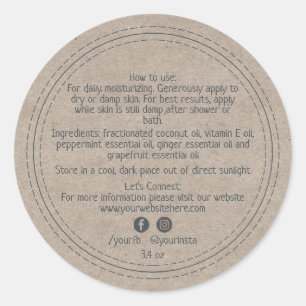 Sticker Rond Ingrédients de produits de beauté biologiques Kraf