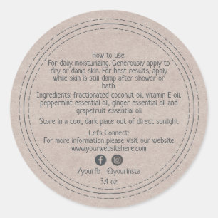 Sticker Rond Ingrédients de produits de beauté biologiques Kraf