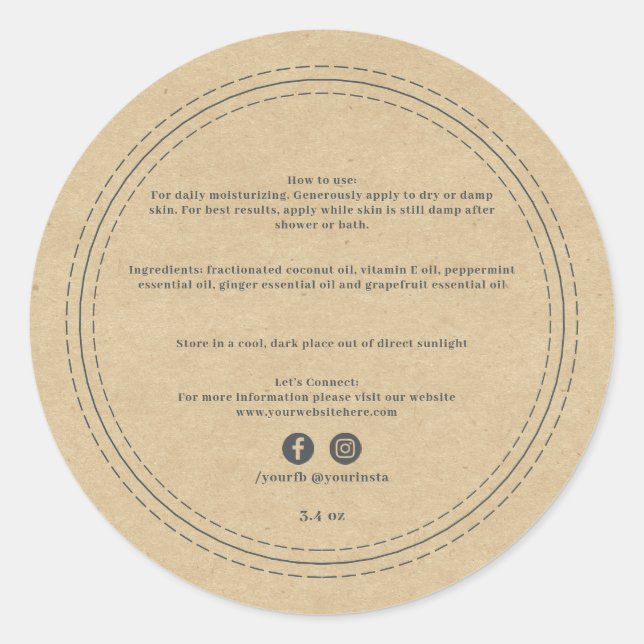Sticker Rond Ingrédients de produits de beauté de Kraft de comm (Devant)