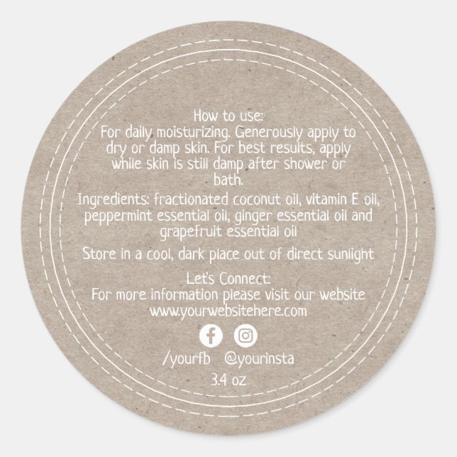 Sticker Rond Ingrédients de produits de beauté de Kraft de comm (Devant)