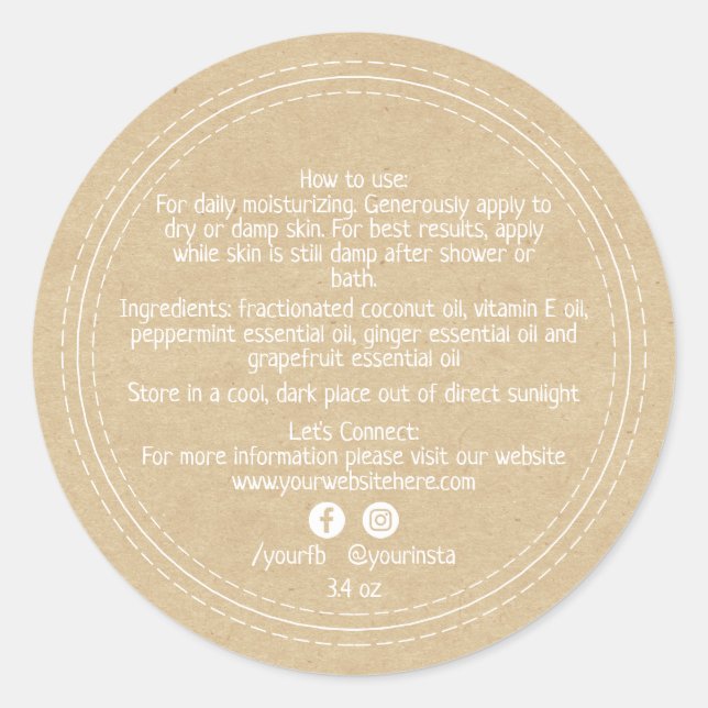 Sticker Rond Ingrédients de produits de beauté de Kraft de comm (Devant)