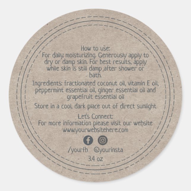 Sticker Rond Ingrédients de produits de beauté de l'entreprise  (Devant)