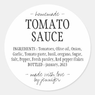 Sticker Rond Ingrédients de sauce tomate maison en pot de cuisi