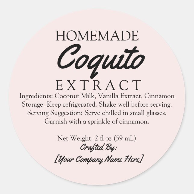 Sticker Rond Ingrédients d'extraction Coquito faits maison rose (Devant)