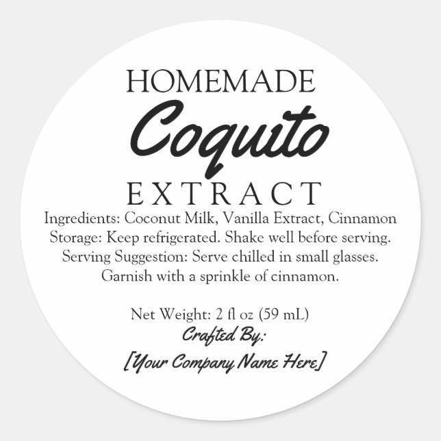 Sticker Rond Ingrédients d'extraction de coquito faits maison (Devant)