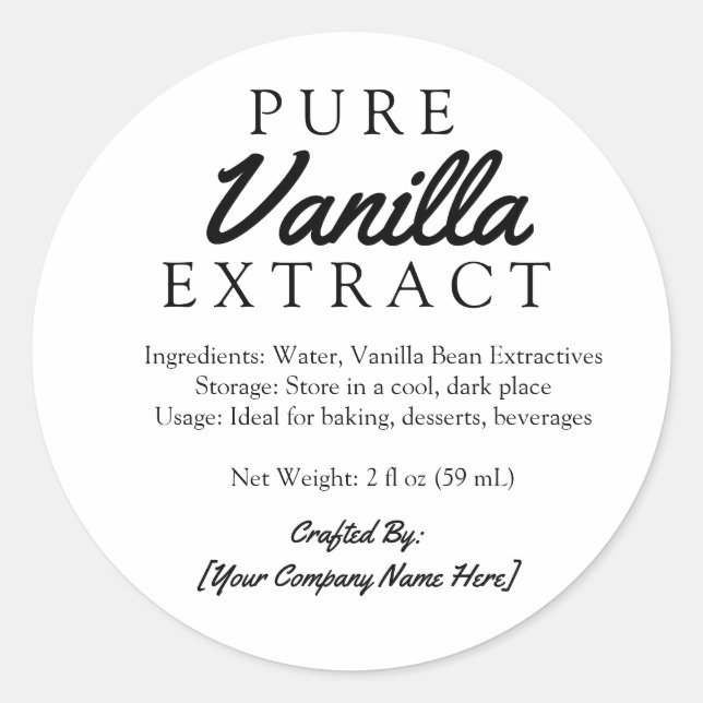 Sticker Rond Ingrédients d'extraction de vanille pure (Devant)