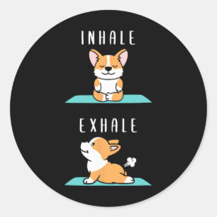 Sticker Rond Inhaler Exhaler Namaste Yoga Corgi Chien Méditatio