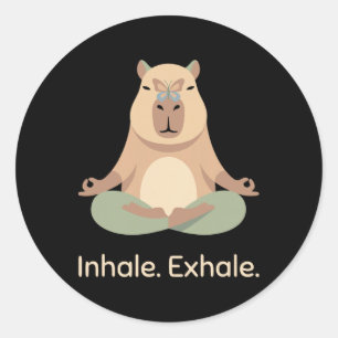 Sticker Rond Inhaler Exhaler Yoga Capyra Zen Relaxation Animale