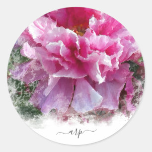 Sticker Rond *~* Initial - Peinture florale de pivoine ronde AR