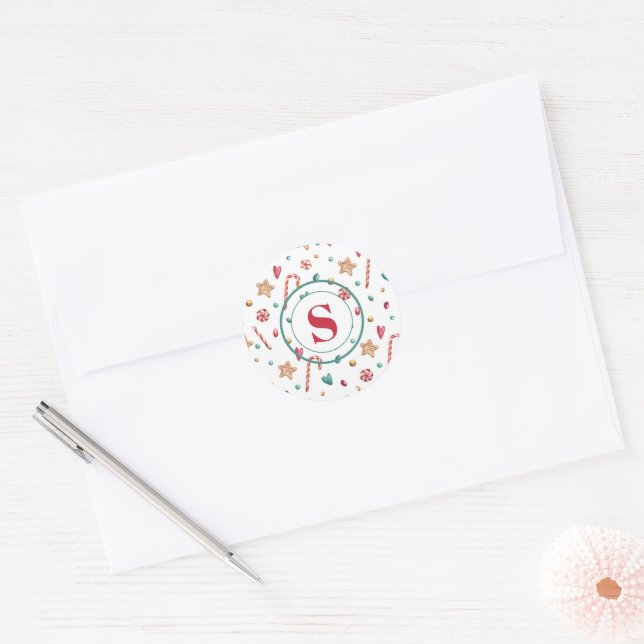 Sticker Rond Initiale, Canneberges, Friandises 1,5 po Joint d'e (Enveloppe)