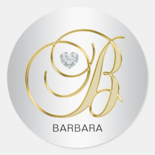 Sticker Rond Initiale décorée d'un monogramme B d'or argenté
