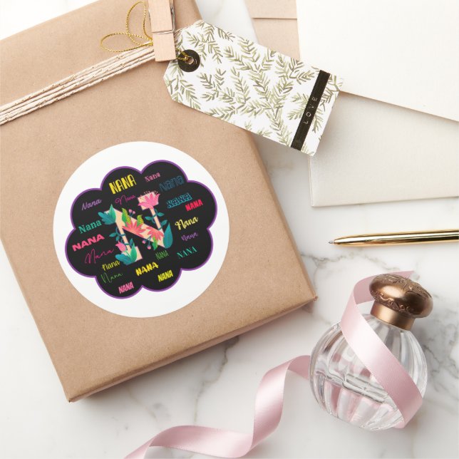 Sticker Rond Initiale du nom de fleur florale Nana (Cadeaux)