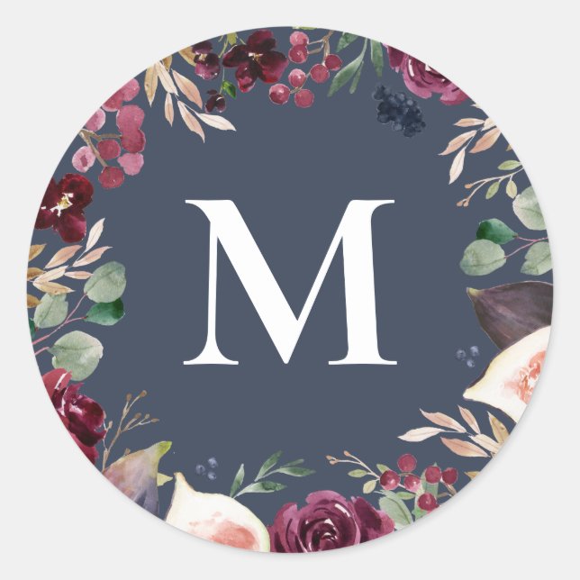Sticker Rond Initiale florale aquarelle rose et violette (Devant)