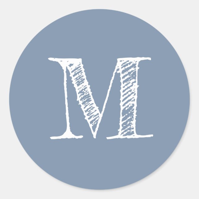 Sticker Rond Initiale Monogramme Bleu Ardoise (Devant)