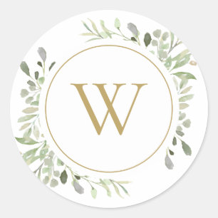 Sticker Rond Initiale Monogramme Or Feuilles De Verdure