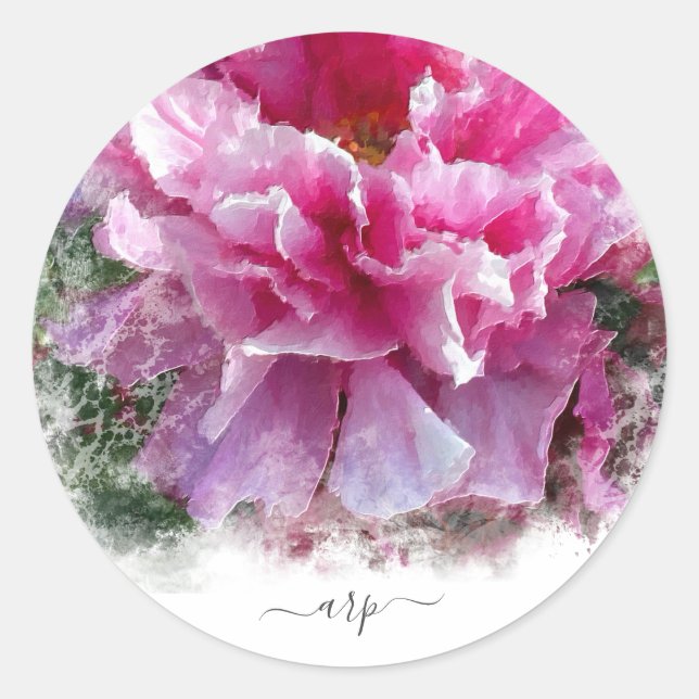 Sticker Rond *~* Initiale - Peony Floral Painting Round AR1 (Devant)
