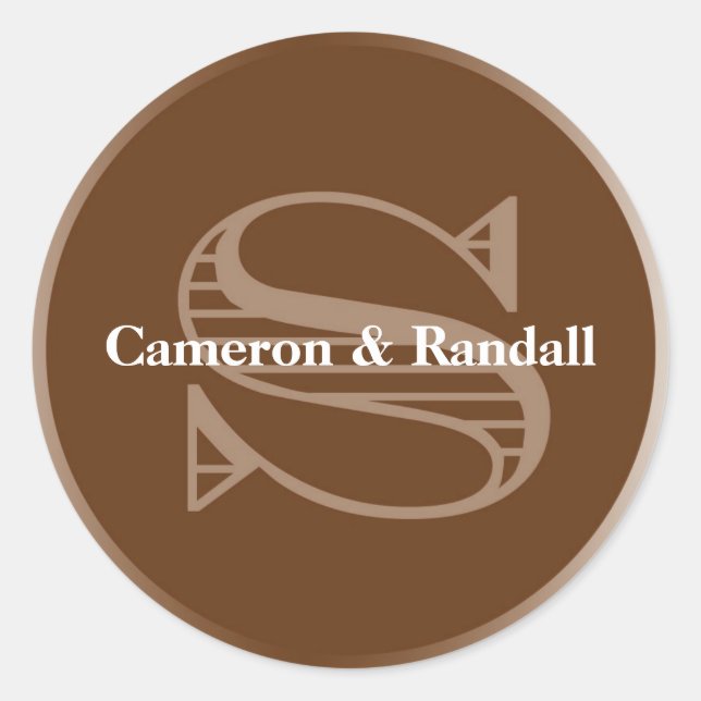 Sticker Rond Initiale S brun monogramme nom marque parti (Devant)