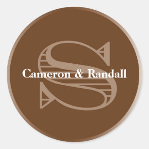 Sticker Rond Initiale S brun monogramme nom marque parti
