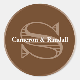 Sticker Rond Initiale S brun monogramme nom marque parti