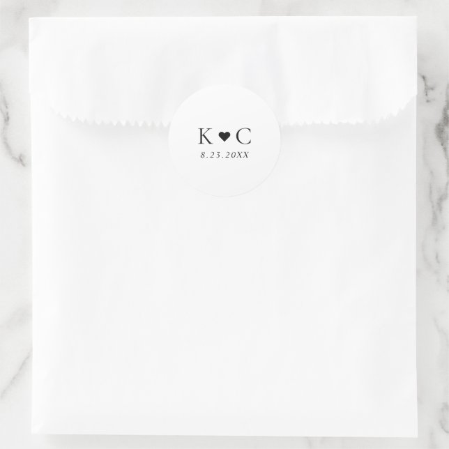 Sticker Rond Initiales cardiaques modernes simples Mariage de m (Sac)