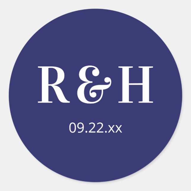 Sticker Rond Initiales de couple bleu marine (Devant)