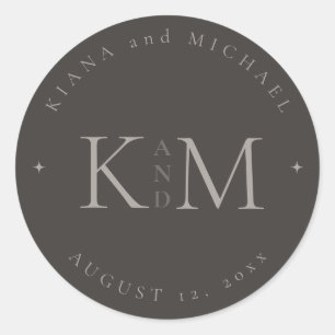Sticker Rond Initiales de Mariage à neutre chic ID1020